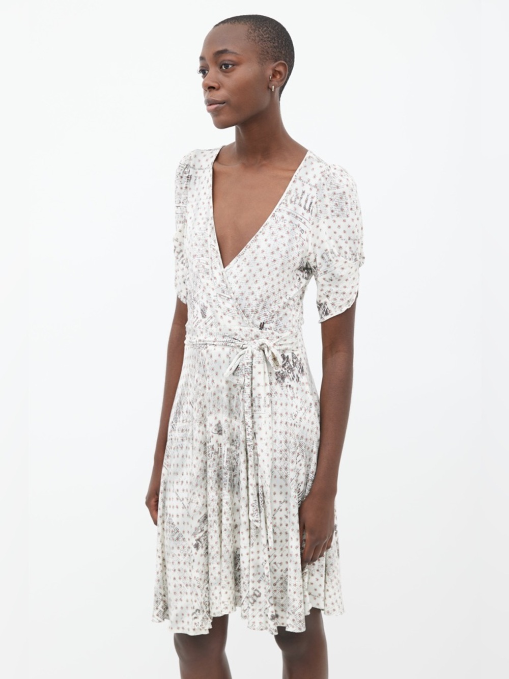 John Galliano Newspaper Print Wrap Dress Y2K